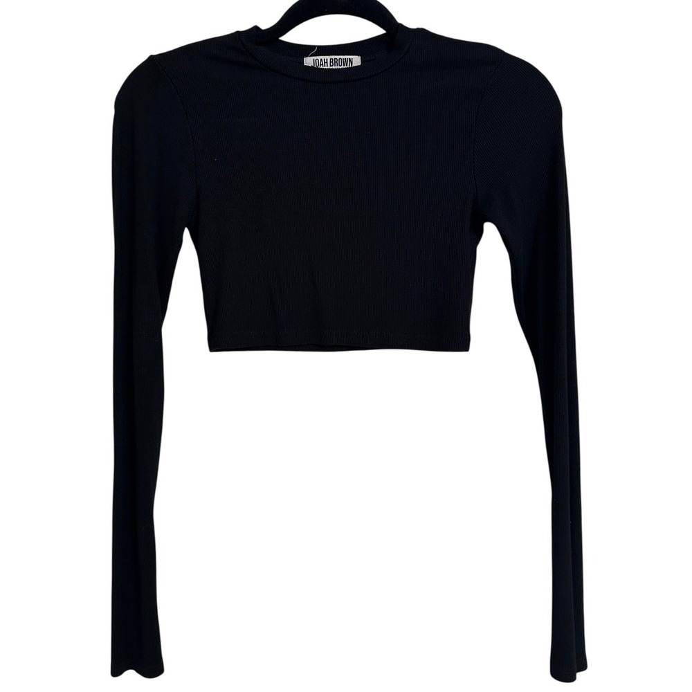 JOAH BROWN Black Long Sleeve Cropped Ribbed Tee Top XS/S